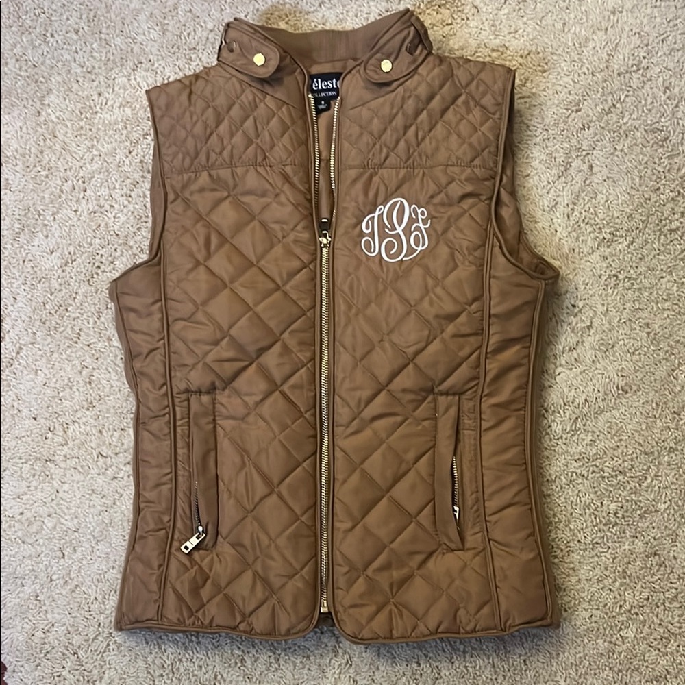 Chico’s Brown Quilted Vest with Monogram